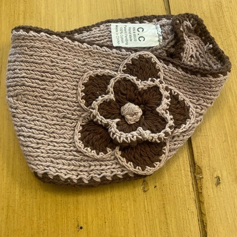 HeadBand Handmade Cotton New Flower Brown Tan